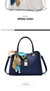 Detail of lychee pattern leather handbags with silk scarves and pearl charms