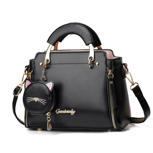 Bolso bandolera negro con monedero de gato lindo y correa de hombro ajustable