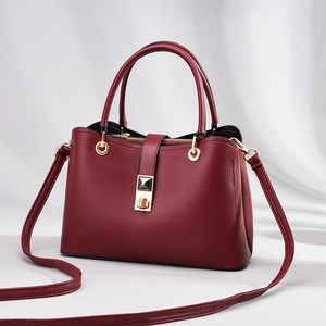 Women Handbag Elegant PU Leather Litchi Pattern Large Capacity Tote Bag With Gold Metal Lock Rotating Buckle Fashion Retro