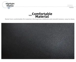 Detailed close-up showing the soft black PU leather texture with lychee grain pattern