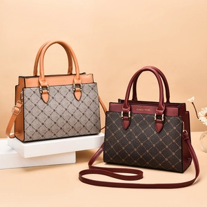 Elegant lady's top handle handbag with floral diamond pattern and adjustable shoulder strap