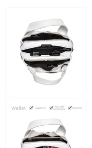 Detailed view of the white handbag internal compartments and high-capacity storage layout