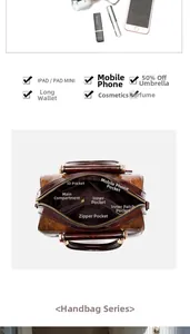 Detailed view of large capacity brown croc-effect bag with internal pockets for iPad Mini