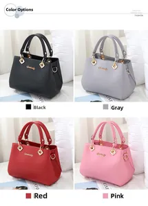 Collage of elegant PU leather handbags in black, gray, red, and pink for wedding guest