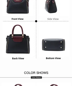 Multi-angle details of bicolor leather handbag with gold hardware and protective base studs