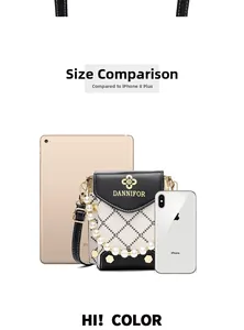 Mini sac bandoulière pour téléphone comparaison de taille avec tablette et smartphone