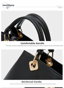 Detailed close-up of premium black leather wedding handbag with golden metal hardware