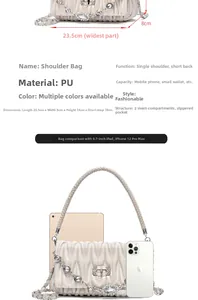 Detail view of cream quilted handbag with crystal studs showing size compared to an iPad