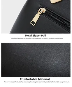 Close-up of black PU leather texture and polished golden hardware zipper detail