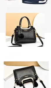 Détails du sac à main en cuir PU tressé noir avec poignée métallique et pompon en peluche