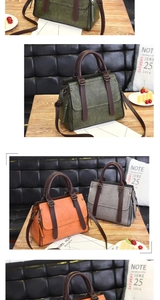 Detailed trio of vintage PU leather handbags in olive green, bright orange and classic grey