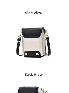 Vue détaillée du mini sac bandoulière bicolore noir et blanc avec poignée en perles chic