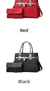 Red and black crocodile pattern tote bags with snake skin handles and matching pouches