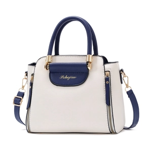 Women Fashion Color Block Handbag Textured PU Leather Large Capacity Shoulder Crossbody Bag Detachable Strap Gold Tone