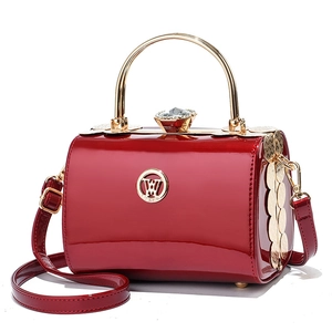 Shiny Patent Leather Handbag Gold Metal Handle Rhinestone Buckle Elegant Shoulder Crossbody Bag Women Evening Party