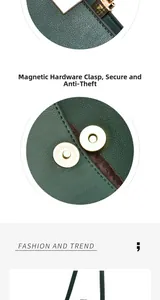 Detail of premium green pebbled leather bag with secure gold magnetic snap closure