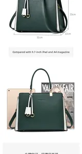 Detailed size chart showing 31cm length green pebble leather tote bag dimensions