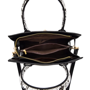 Fashion black croc pattern tote with spacious multi-layer interior and gold hardware detail