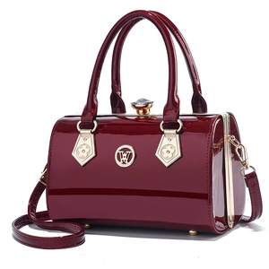 Patent Leather Boston Handbag Shiny Top Handle Crossbody Purse Large Capacity Vintage Doctor Bag Women Rhinestone Clasp
