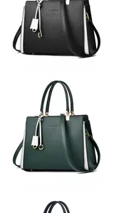 Detail of contrast stitching and white side panels on the stylish faux leather handbags