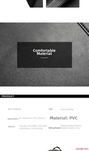 Gros plan détaillé montrant la texture du cuir PVC noir et la structure de la sangle