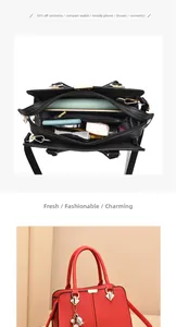 Black and red faux leather handbags with large capacity compartments and gold hardware