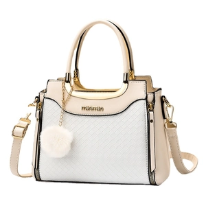 Sac à main chic beige et blanc à carreaux avec poignée dorée et bandoulière amovible