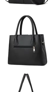 Detailansicht der schwarzen Handtasche mit Litschi-Maserung, Seiten- und Rückansicht