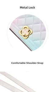 Detail view of the golden clover clasp and quilted leather strap on gradient crossbody bag