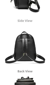 Vues détaillées du sac à dos en cuir PU noir avec fermetures éclair et ferrures dorées