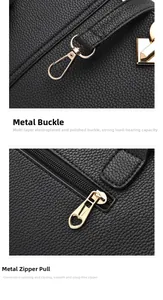 Close-up of golden metal heart-shaped zipper and hardware on black pebble leather handbag