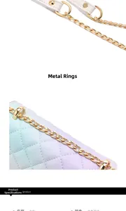 Detail of golden metal rings and quilted gradient faux leather on the chain crossbody bag