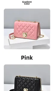 Detail of quilted leather bags with floral metal locks in gradient and pink colors