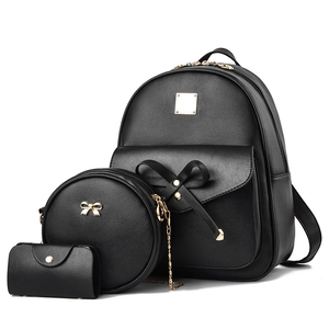 Ensemble 3 pièces de sacs à dos noirs en similicuir avec grand volume et nœud élégant