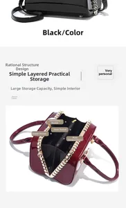 Detail of the multi-layer internal structure in black and burgundy glossy handbags