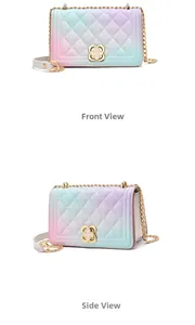 Front and side view of gradient quilted chain bag with golden floral metal clasp