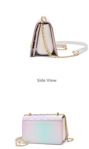 Detailed side view of macaron gradient crossbody bag with quilted rhombic texture