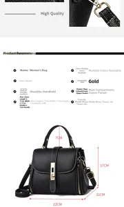 Detailed dimensions and specs of black litchi texture handbag with golden hardware