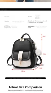 Détails du sac à dos bicolore pour femme avec spécifications de taille et dimensions