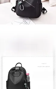 Détail du sac à dos en nylon noir avec fermetures éclair et pendentif étoile vert