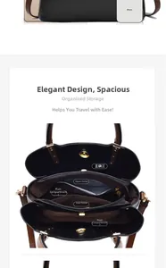 Detail view of the multi-compartment interior layout in a stylish women's tote bag