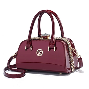 Patent PU Leather Handbag Shiny Glossy Crystal Buckle W Metal Logo Top Handle Crossbody Bag Women Elegant Party Daily