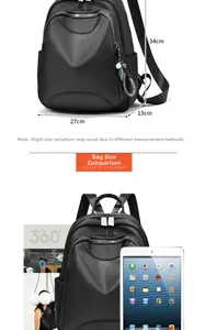 Détails de capacité du sac à dos en cuir noir avec dimensions 34cm hauteur et 27cm largeur