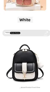 Sac à dos matelassé bicolore pour femme avec fermoir tête de souris et pompon doux