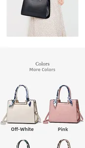 Detail view of stylish croc-embossed handbags in black, cream, and pink with silk scarves