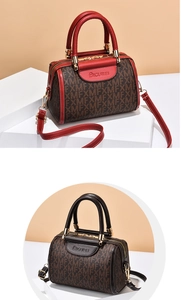 Borse a mano stile Boston con motivo monogramma XMF in ecopelle rossa e nera