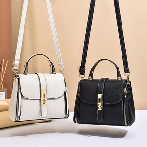 Fashionable lychee texture leather mini square bags with gold twist locks and long straps