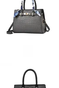 Détails des sacs à main gris et noirs gaufrés crocodile avec foulards et verrous