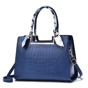 Women Handbag Crocodile Embossed PU Leather Shoulder Crossbody Tote Bag Scarf Wrapped Handle Elegant High Capacity Lady