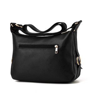 Borsa a tracolla minimalista da donna in pelle PU nera con dettagli in metallo dorato